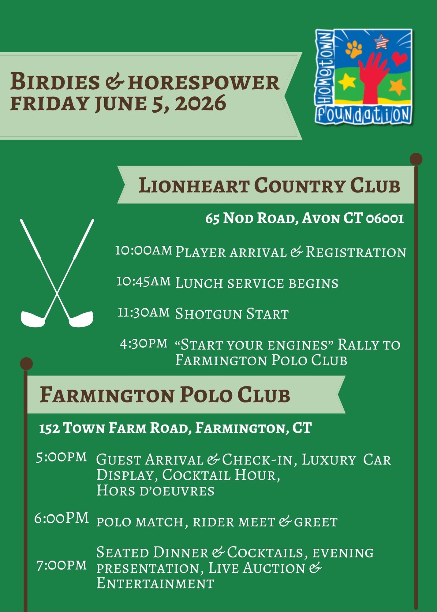 Birdies and Horsepower Schedule